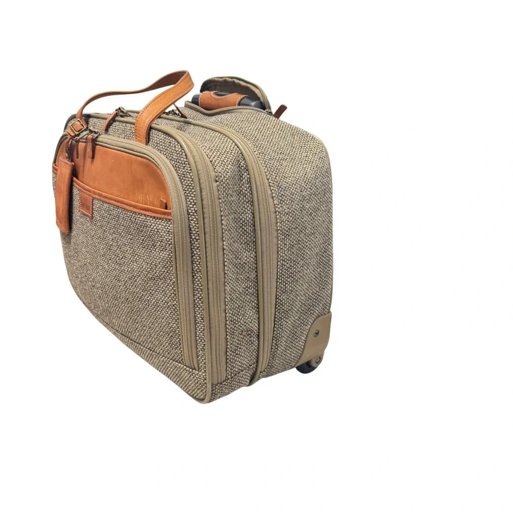 Hartmann Mobile‎ Office Bag Unisex Large Tan Tweed Leather Vintage Rolling